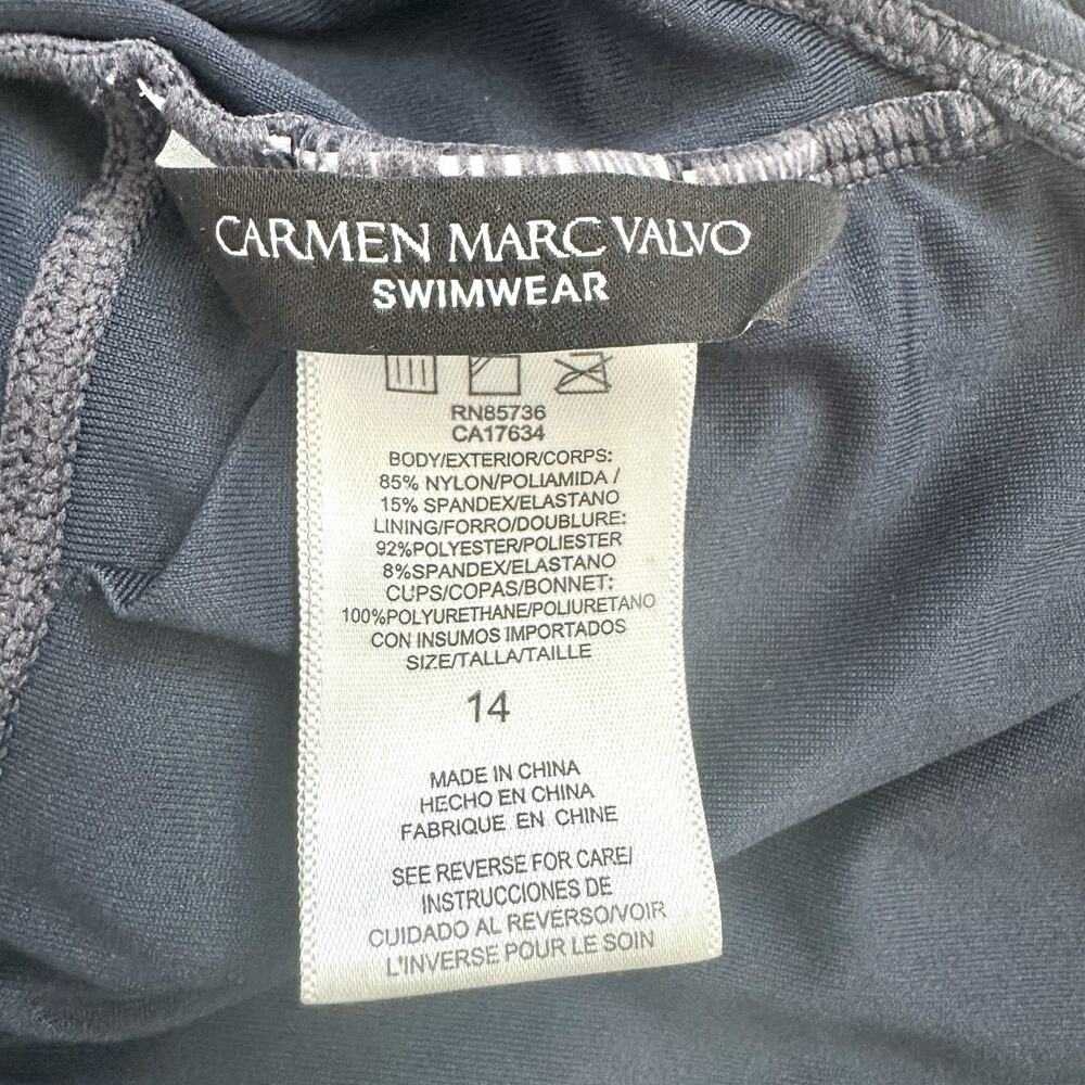 Carmen Marc Valvo One-Piece Swim Bathing Suit Women’s 14 Padded Halter Navy Blue - Picture 9 of 13